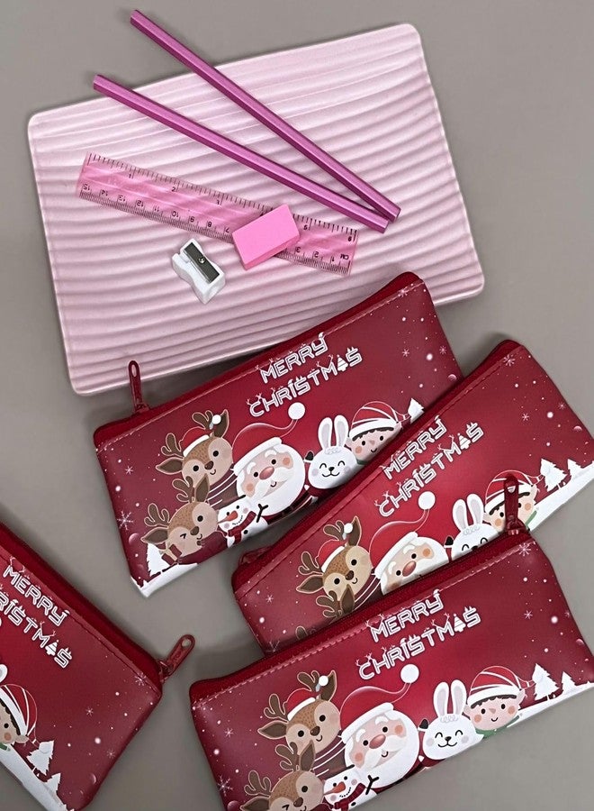 Le Delite Pack of 6 Pcs Merry Xmas Soft Pencil Storage Case Pouch with Stationery | Santa Claus Kids School Organizer Students Stationery Pouch for Girls | Best Return Gift Kids Xmas Party (6 Pouch) - Image 4